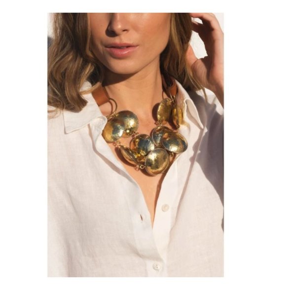 Kahma Brass & Leather Disc Necklace - Picture 2 of 6